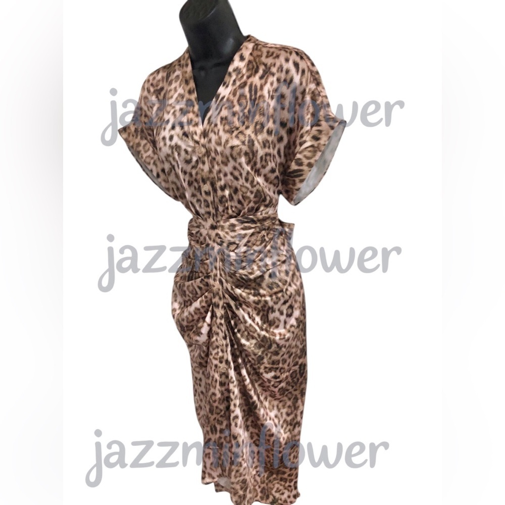 Steve Madden TORI Tony leopard animal print satin look belted shirtdress size S